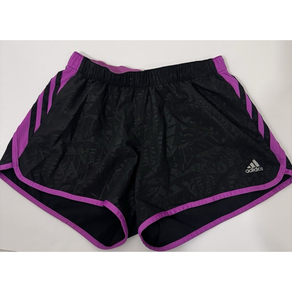 adidas Climalite Girls Black Purple Athletic Shorts 100% Polyester Size M